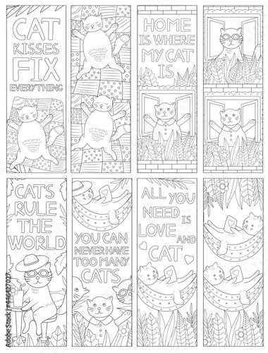 Cat coloring. Coloring bookmarks. Funny animal.