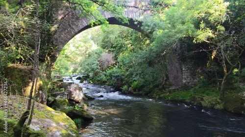 Puente y calzada de origen romano de Segade sobre el río Umia en la provincia gallega de Pontevedra, España photo