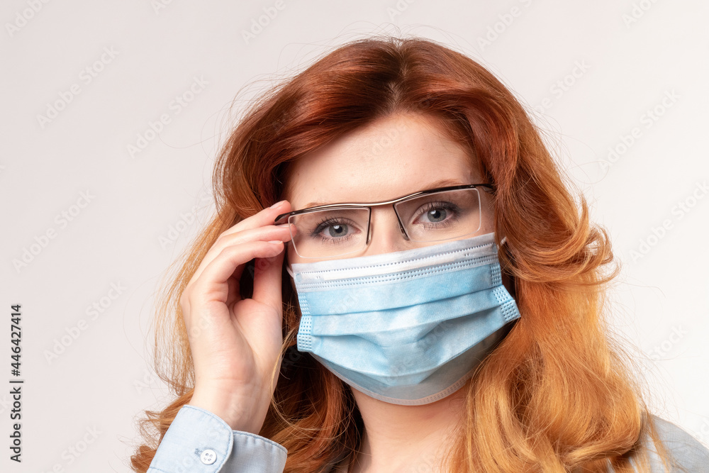 Middle age woman in virus protection mask Middle age woman in virus protection mask