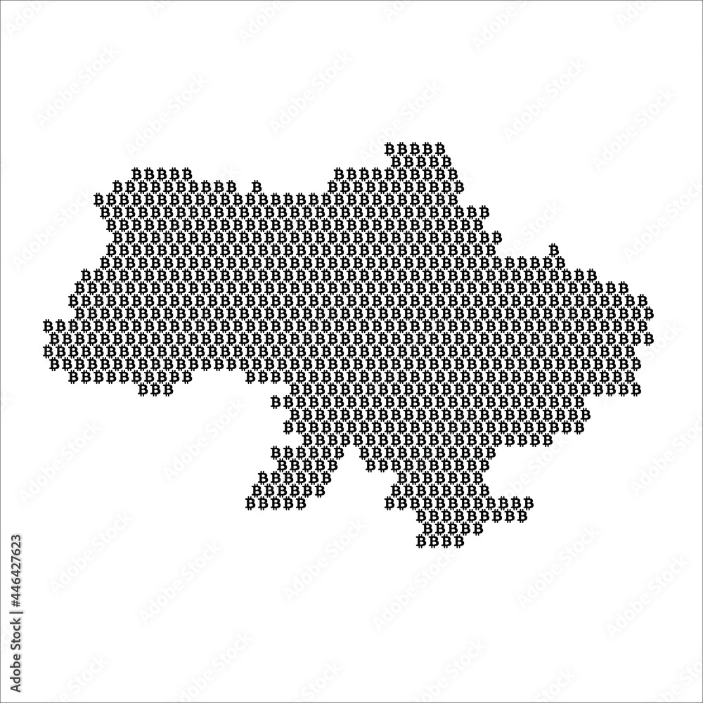 Ukraine country map made with bitcoin crypto currency logo