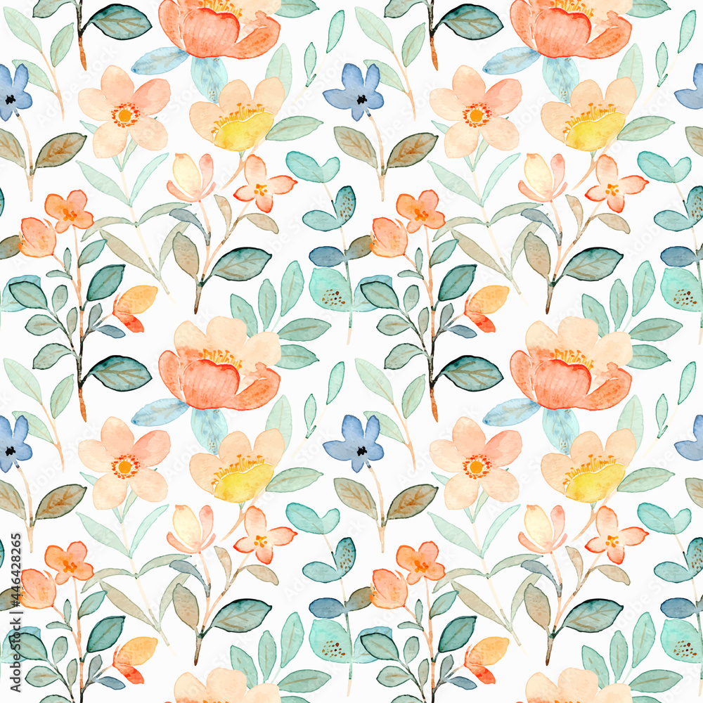 Wild floral watercolor seamless pattern