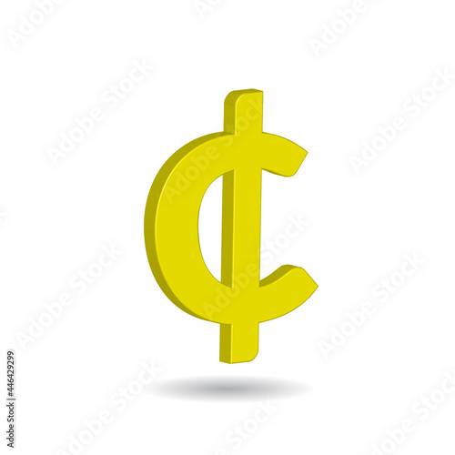 3D Vector illustration of Cent sign isolated in white color background. Currency symbol of basic monetary unit.