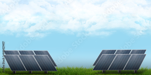 Solar panels look up to the sky to receive the sunlight 3D illustration photo