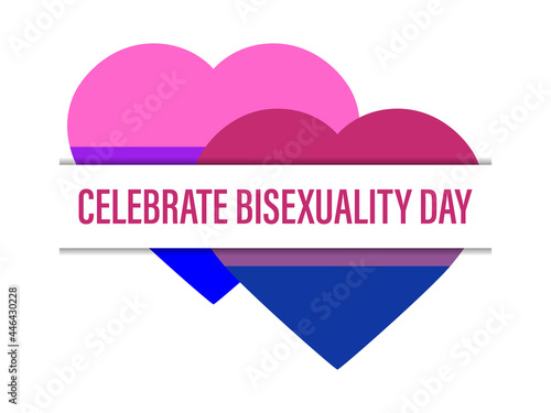 Celebrate Bisexuality Day. Two hearts with bisexual pride flag isolated on white background. Festival of sexual minorities. Design for banner and  poster. Vector illustration