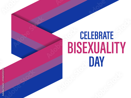 Bisexuality Day text with stripes ribbon. Bisexual pride flag. Tolerance and love. LGBT sexual minorities. Romantic attraction symbol. Design for banner and  poster. Vector illustration