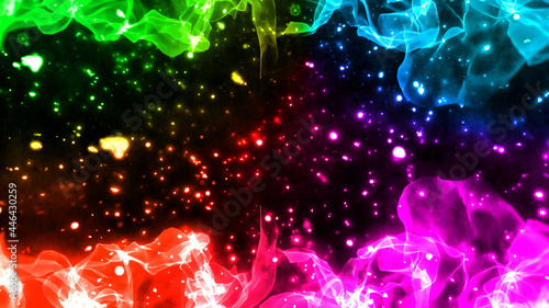 上下の虹色のループする漂うオーラ　波　波紋