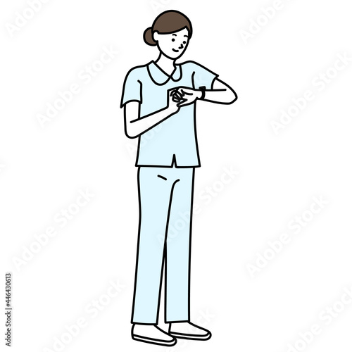 時計を見る看護師の全身ベクターイラスト