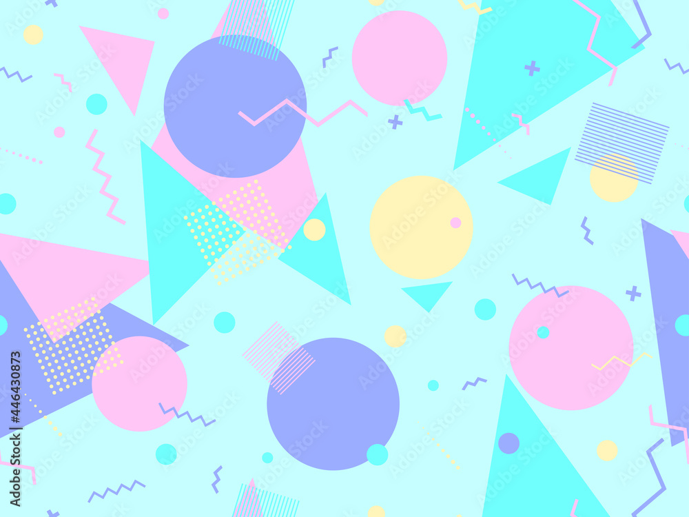 Memphis seamless pattern. Geometric elements memphis in the style of 80's. Trendy retro background for printing on paper, advertising materials and fabric. Vector illustration Memphis seamless pattern. Geometric elements memphis in the style of 80's. Trendy retro background for printing on paper, advertising materials and fabric. Vector illustration