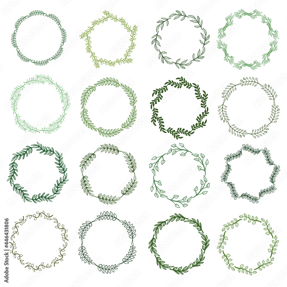 Set hand drawn floral round circle border or frame design element vector image Set hand drawn floral round circle border or frame design element vector image