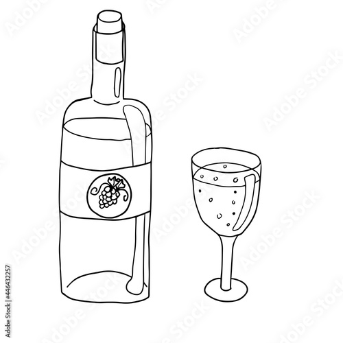 Bottle of wine and red wine in a glass isolated on white background. 