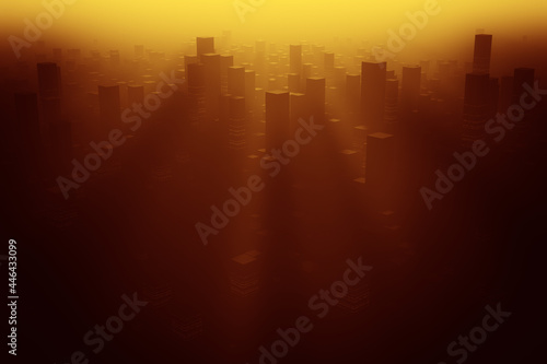 city at sunset, air polluti...