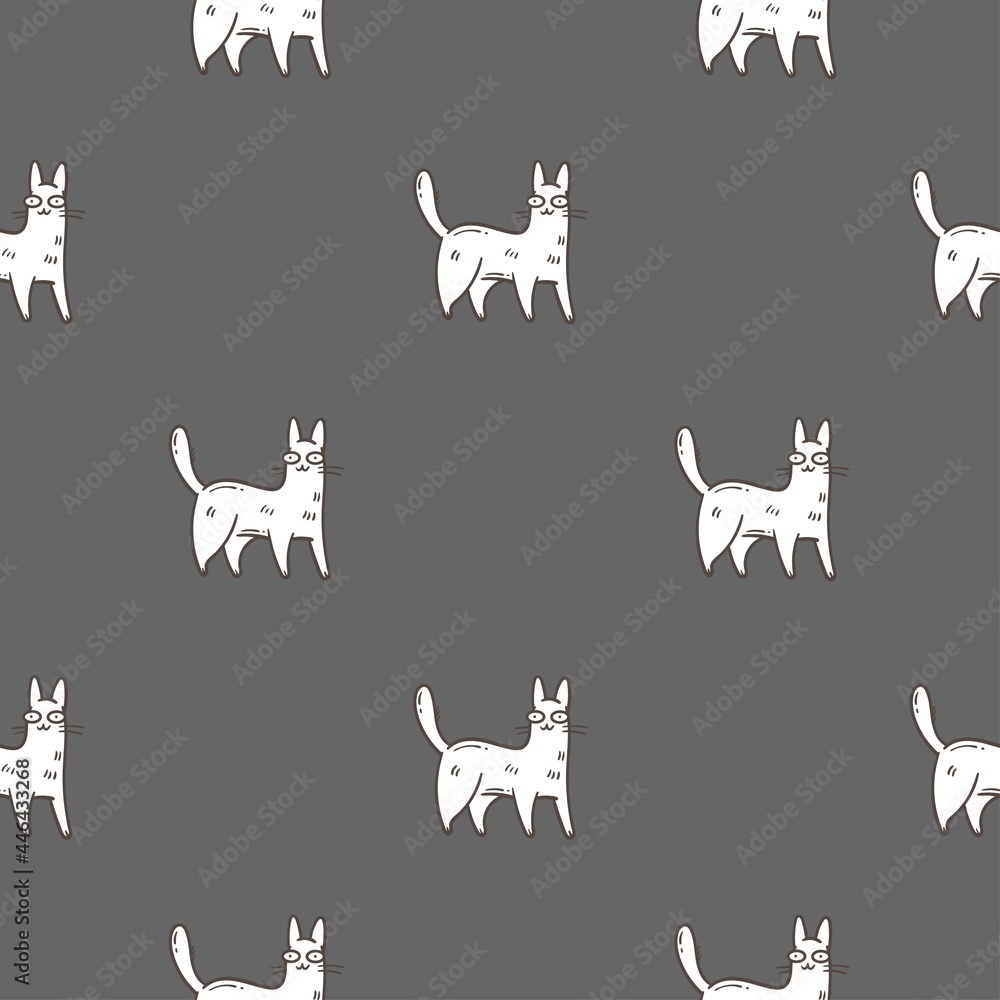 Seamless pattern with cute cartoon cats on cray background. Funny animals wallpaper. Vector doodle kittens print. Seamless pattern with cute cartoon cats on cray background. Funny animals wallpaper. Vector doodle kittens print.