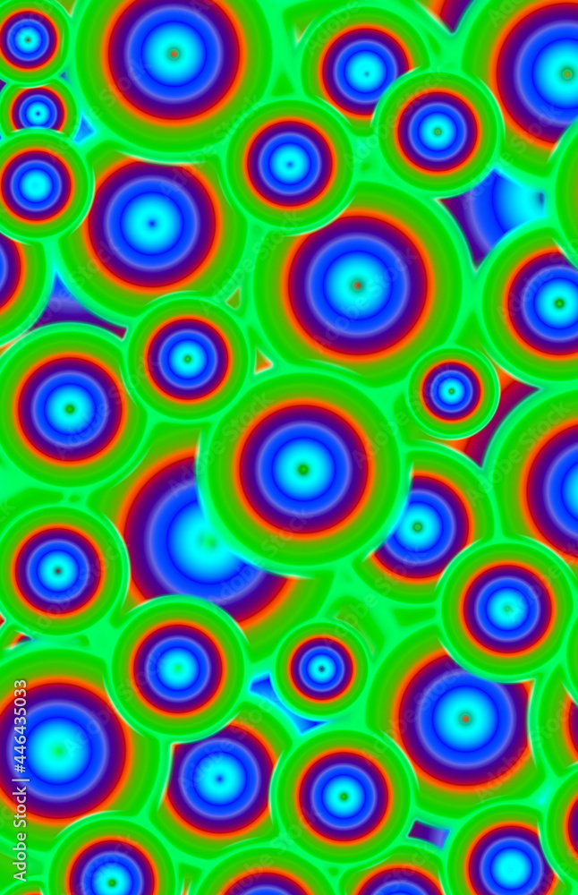 Neon Green and Royal Blue Color of 3D Chaotic Circles Pattern for Abstract Background Neon Green and Royal Blue Color of 3D Chaotic Circles Pattern for Abstract Background
