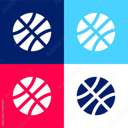 Baseball Circular Ball blue and red four color minimal icon set