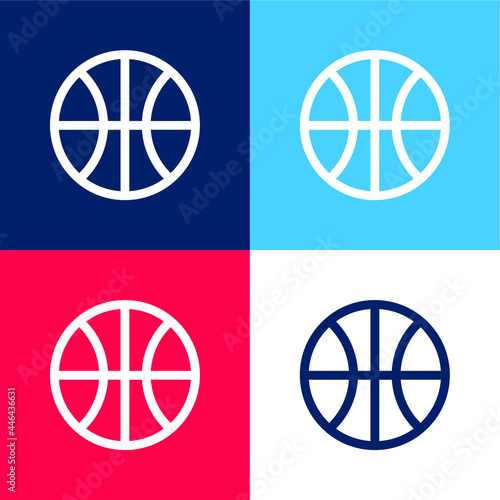 Basketball blue and red four color minimal icon set