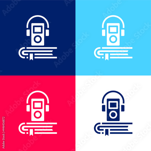 Audio Book blue and red four color minimal icon set