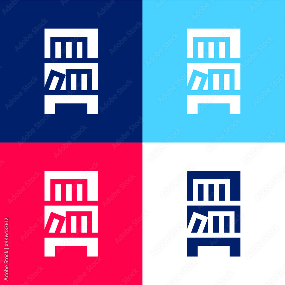 Bookcase blue and red four color minimal icon set Bookcase blue and red four color minimal icon set