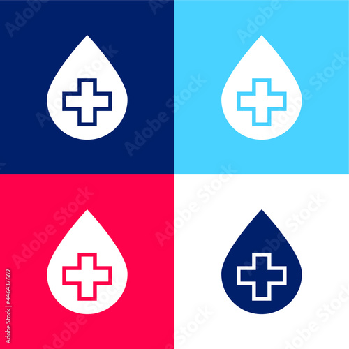 Blood Drop blue and red four color minimal icon set