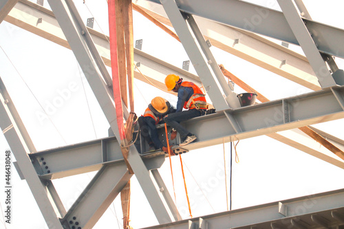 Working at Heights Safely, Workers building a train station at Thailand Bangkok.