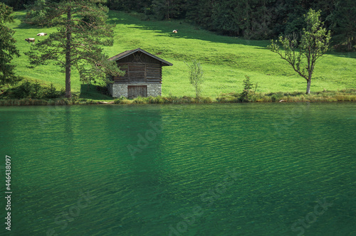 wooden cabin next to Fernsteinsee lake