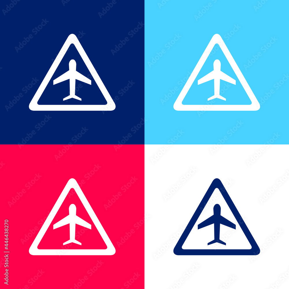 Airport Traffic Triangular Signal Of An Airplane blue and red four color minimal icon set Airport Traffic Triangular Signal Of An Airplane blue and red four color minimal icon set