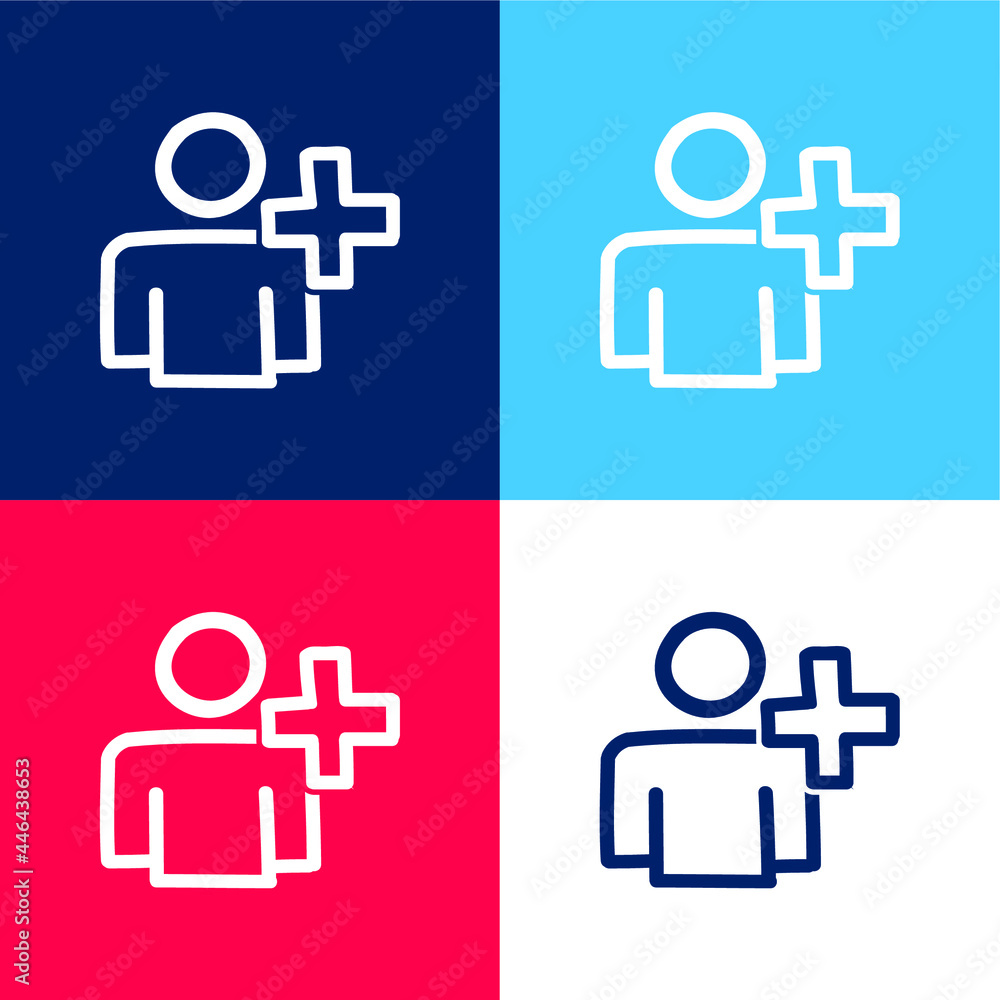 Add User Hand Drawn Outline blue and red four color minimal icon set Add User Hand Drawn Outline blue and red four color minimal icon set