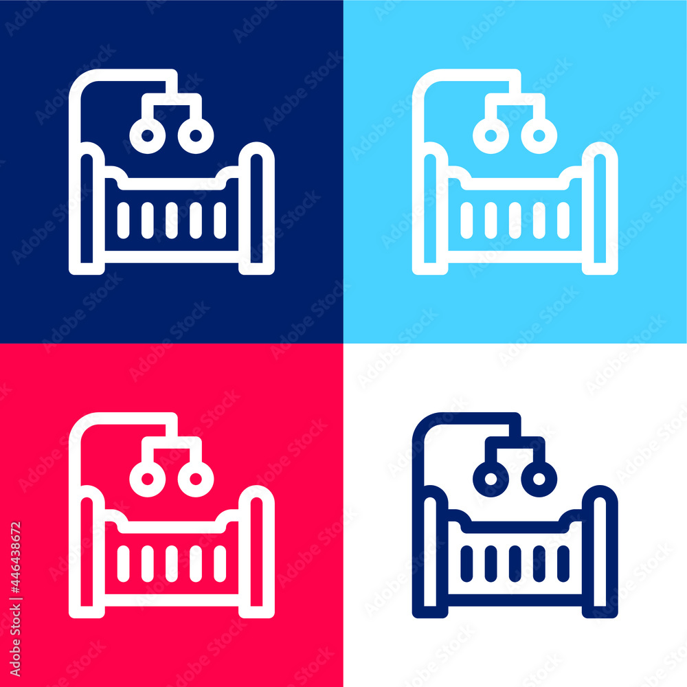 Baby Crib blue and red four color minimal icon set - obrazy, fototapety, plakaty 