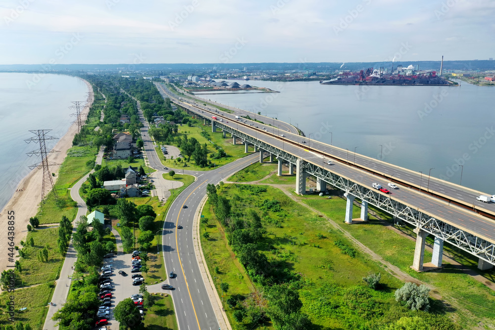 Aerial view of the Burlington Skyway with traffic Aerial view of the Burlington Skyway with traffic