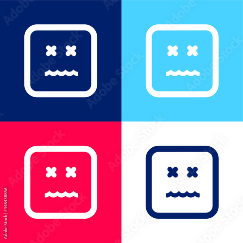 Annulled Emoticon Square Face blue and red four color minimal icon set