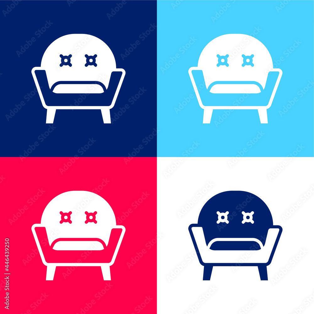 Armchair blue and red four color minimal icon set Armchair blue and red four color minimal icon set