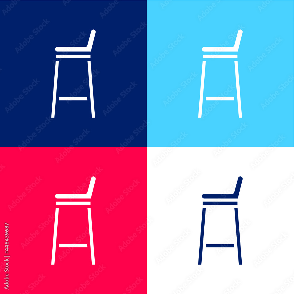 Bar Stool blue and red four color minimal icon set Bar Stool blue and red four color minimal icon set