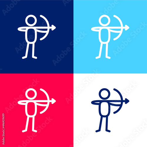 Archer With Bow blue and red four color minimal icon set