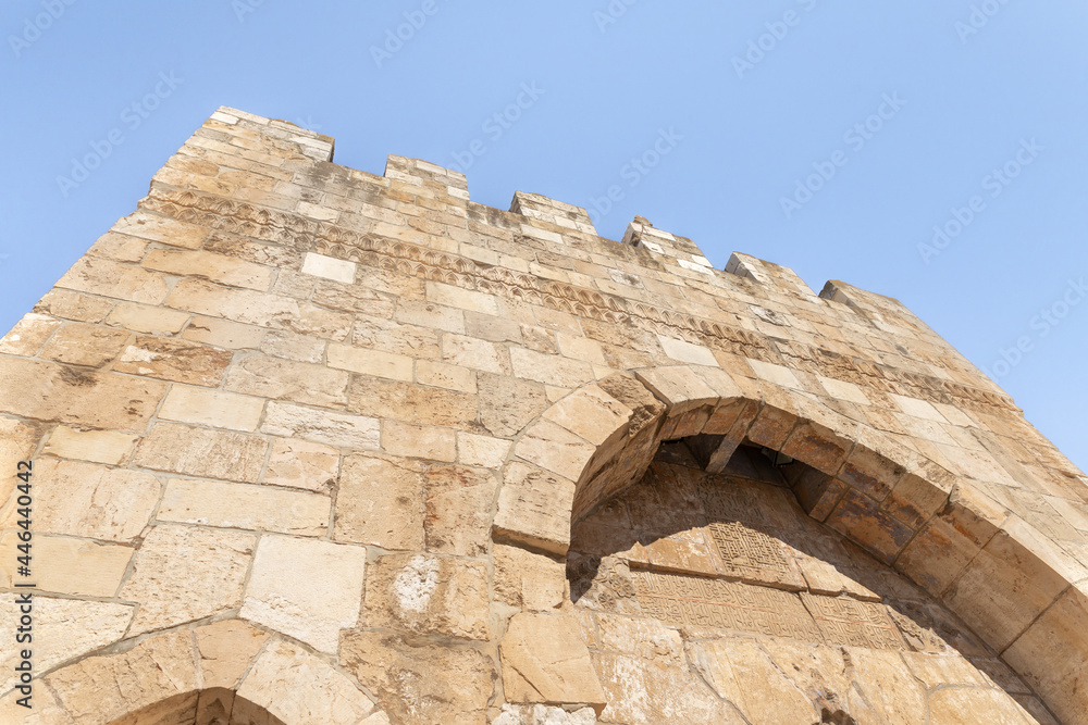 The outer  wall of the Tower of David - ancient citadel and city history museum near the Jaffa Gate in the old city of Jerusalem, Israel
