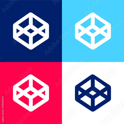 3d Outlined Shape blue and red four color minimal icon set