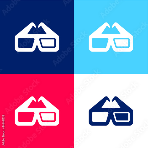 3d Glasses blue and red four color minimal icon set