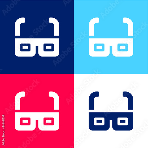 3d Glasses blue and red four color minimal icon set