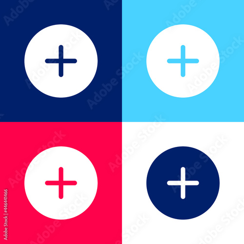 Add Black Circular Button blue and red four color minimal icon set