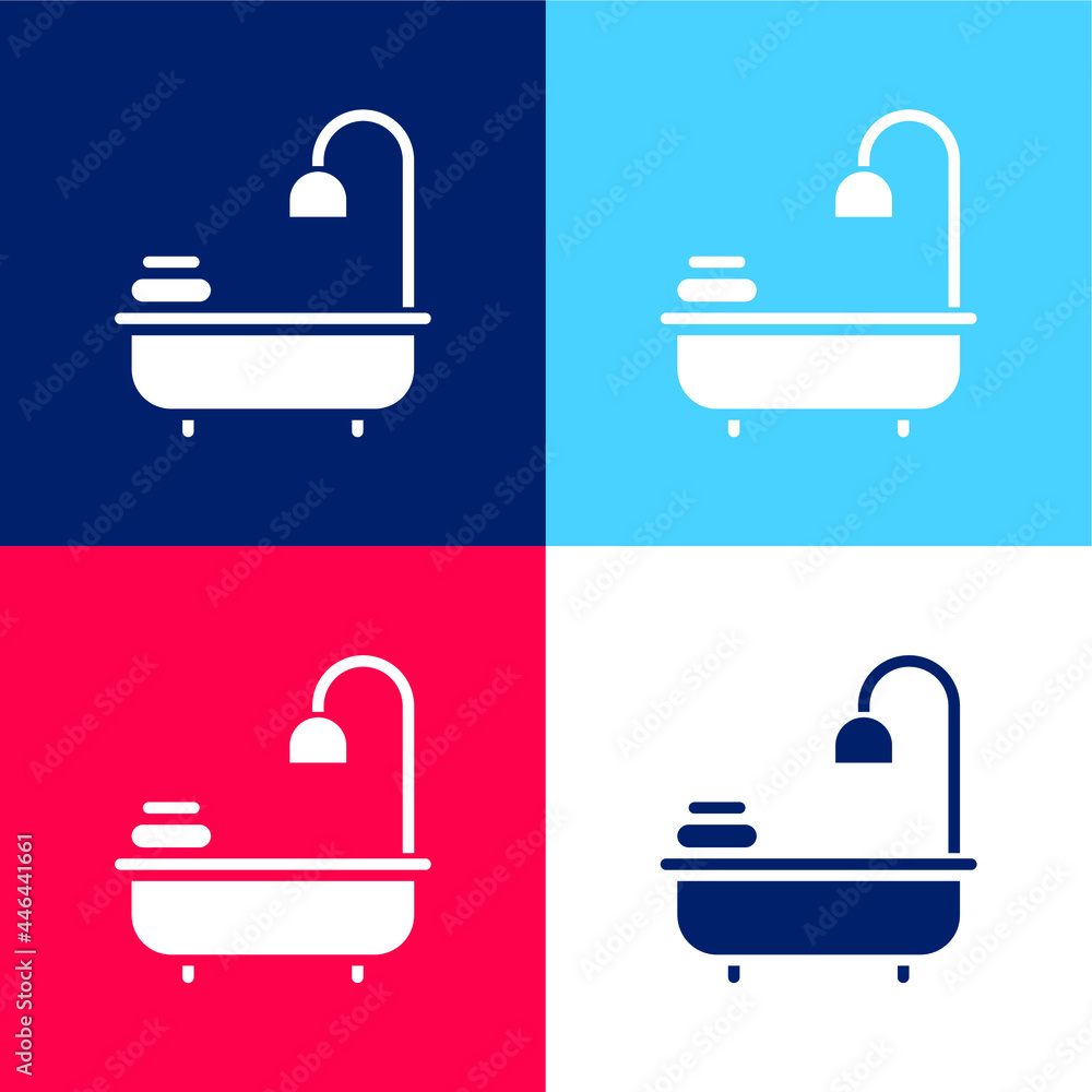 Bathtub blue and red four color minimal icon set Bathtub blue and red four color minimal icon set
