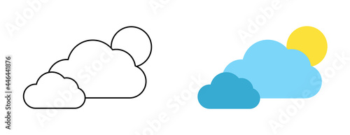 Set with different weather icons. Icons of moon and cloud on a white background. Cloud vector logo. Linear and color icons.