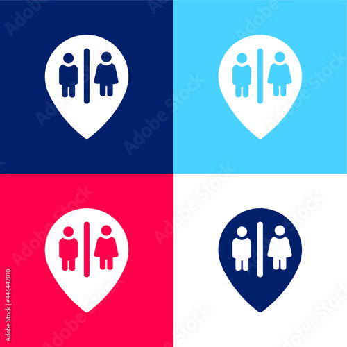 Baths Marker Point blue and red four color minimal icon set