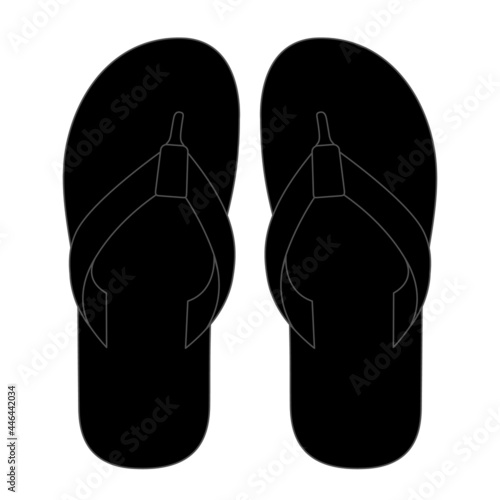 Blank Black Flip Flops Sandals Shoes Template Vector on White Background, Top View.