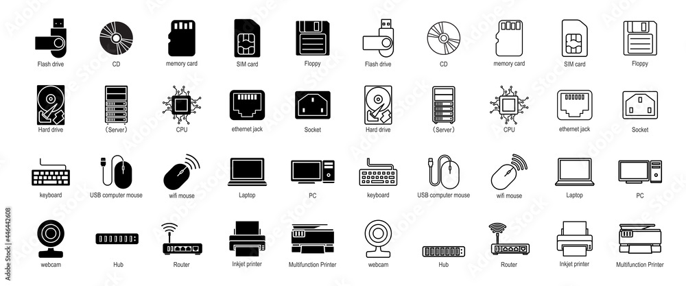 Set of Computer Hardware icons, isolated on white background. Set of Computer Hardware icons, isolated on white background.
