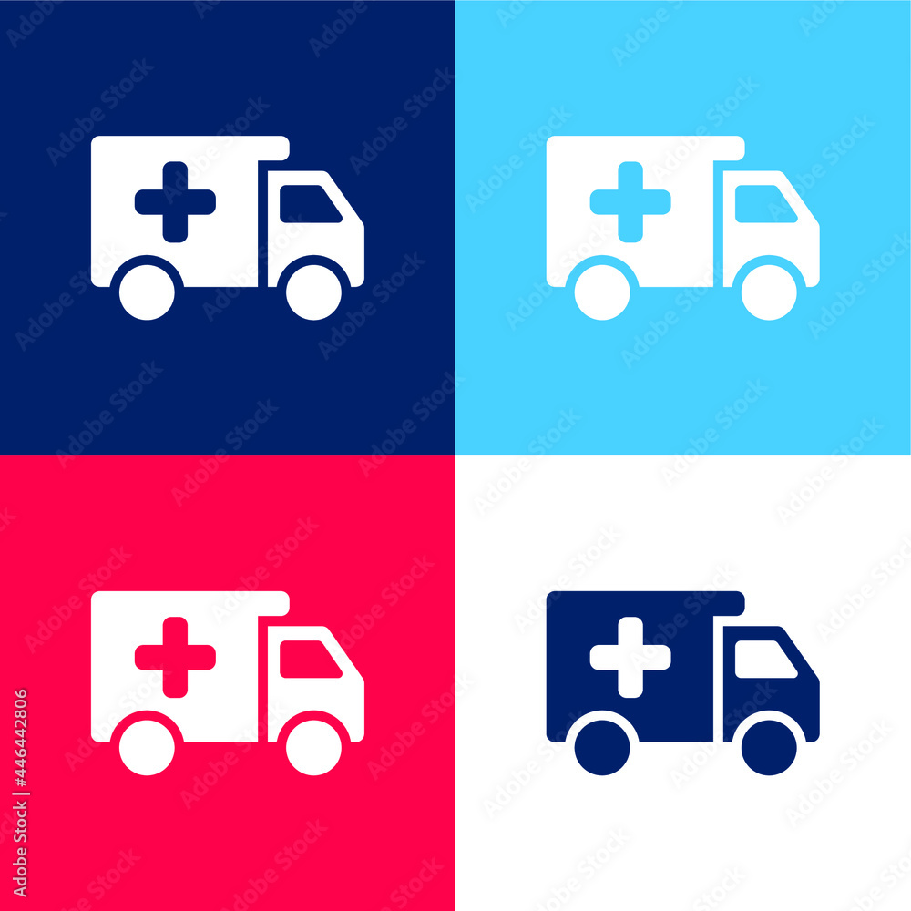 Ambulance blue and red four color minimal icon set Ambulance blue and red four color minimal icon set