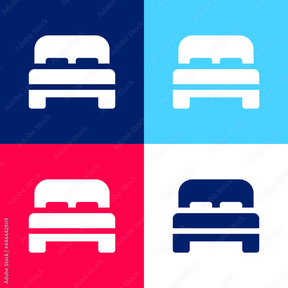 Bed blue and red four color minimal icon set Bed blue and red four color minimal icon set