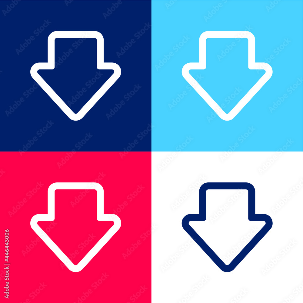 Arrow Gross Outline Pointing Down blue and red four color minimal icon set
