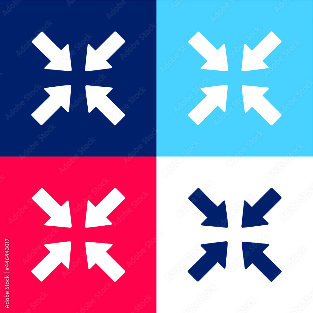 Fototapeta premium Arrows Pointing To Center blue and red four color minimal icon set