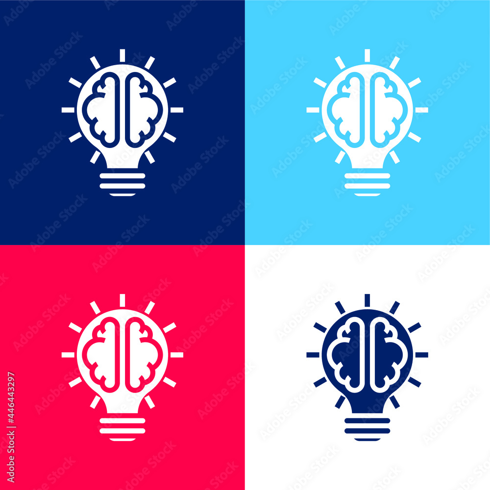 Brain blue and red four color minimal icon set Brain blue and red four color minimal icon set