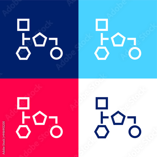 Block Scheme Of Geometrical Shapes Outlines blue and red four color minimal icon set