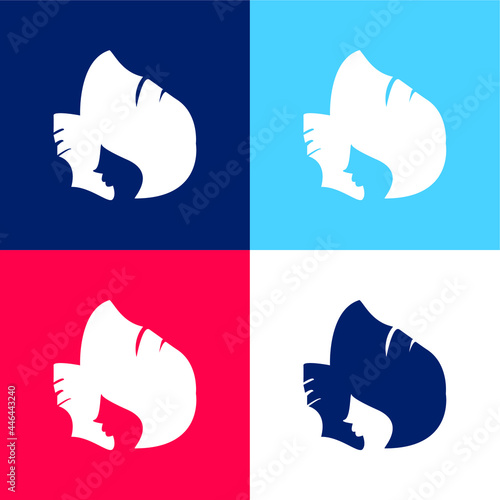 Black Long Hair blue and red four color minimal icon set