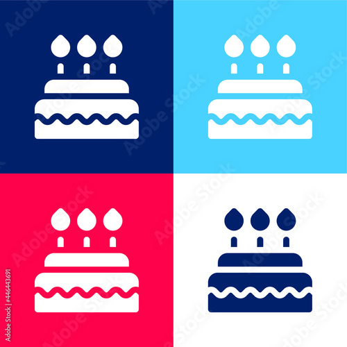 Birthday Cake blue and red four color minimal icon set